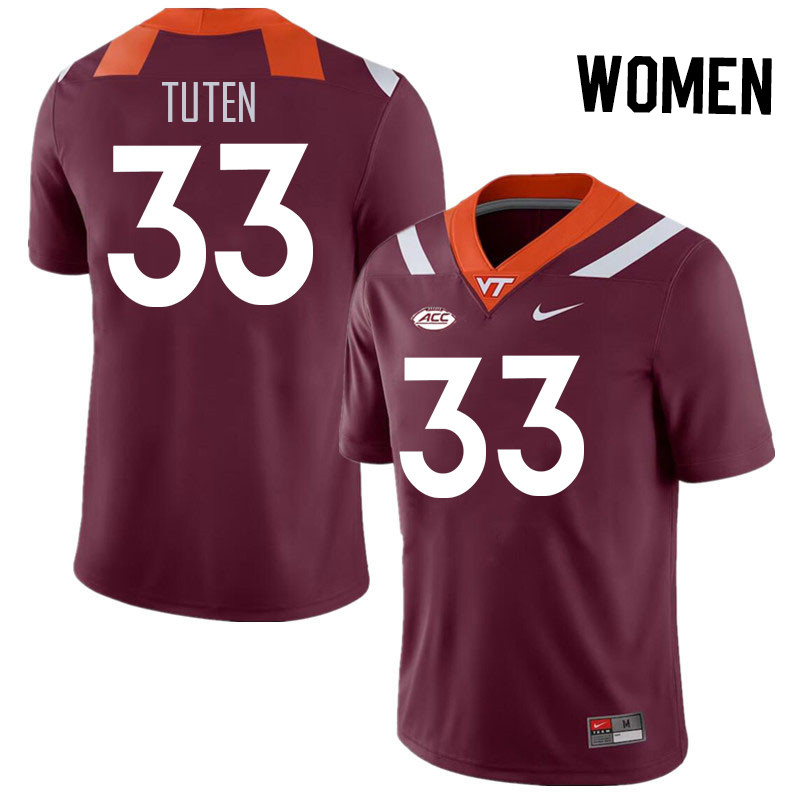 Women #33 Bhayshul Tuten Virginia Tech Hokies College Football Jerseys Stitched Sale-Maroon